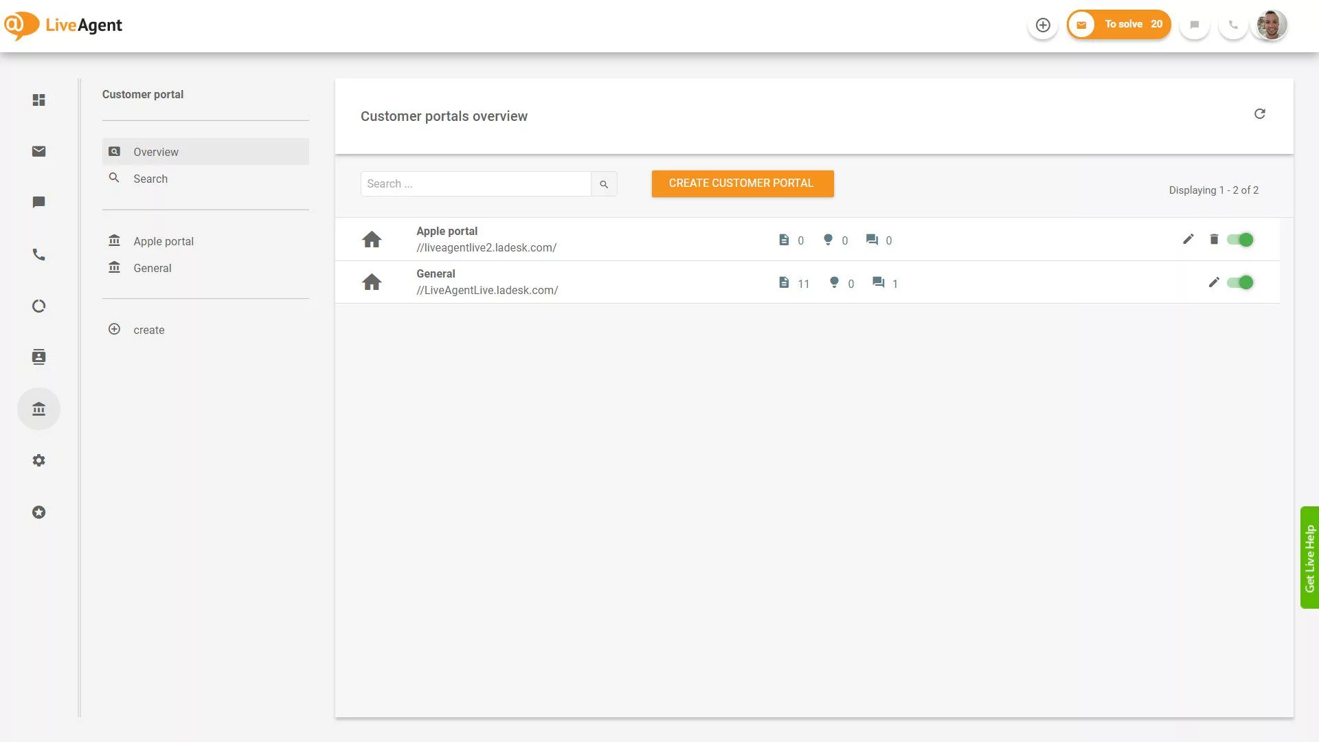 LiveAgent Tickets Overview sovelluksessa