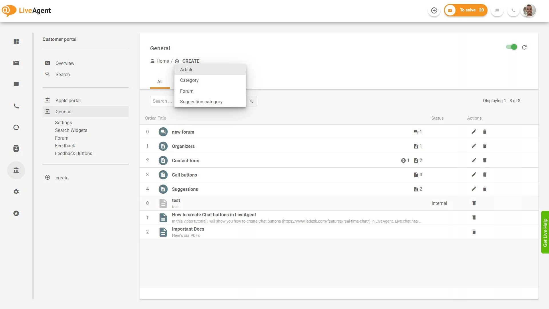 LiveAgent Tickets Overview sovelluksessa