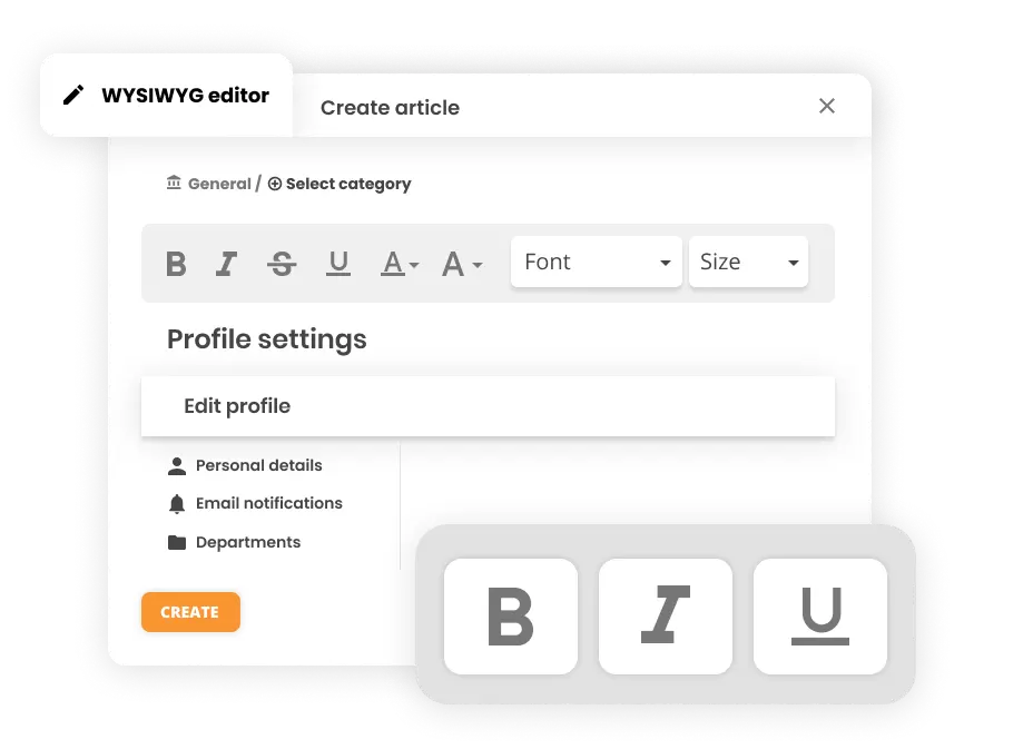 WYSIWYG-editori Help desk -ohjelmistossa - LiveAgent