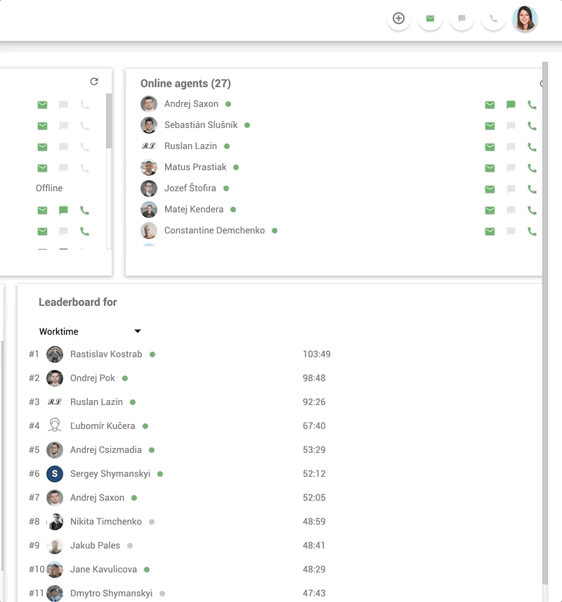 Sisäinen työpaikan chat-ominaisuus LiveAgentissa - esimerkki