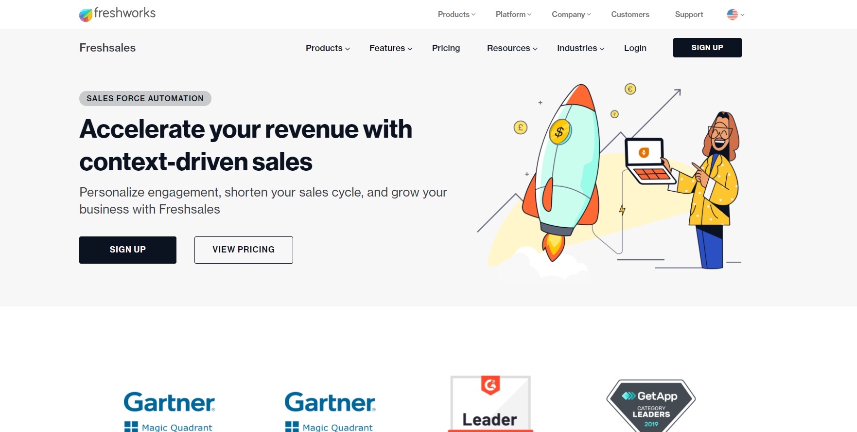 Freshworks Freshsales -kotisivu