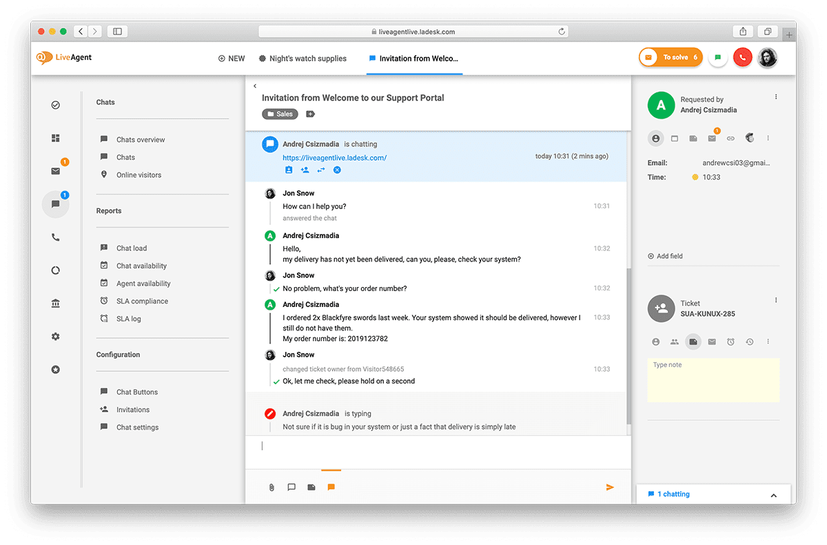 LiveAgent - reaaliaikainen keskustelu