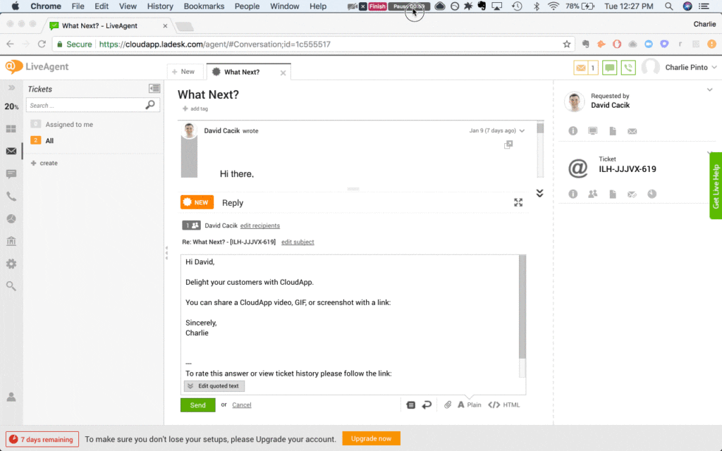 CloudApp vedä ja pudota -integraatio