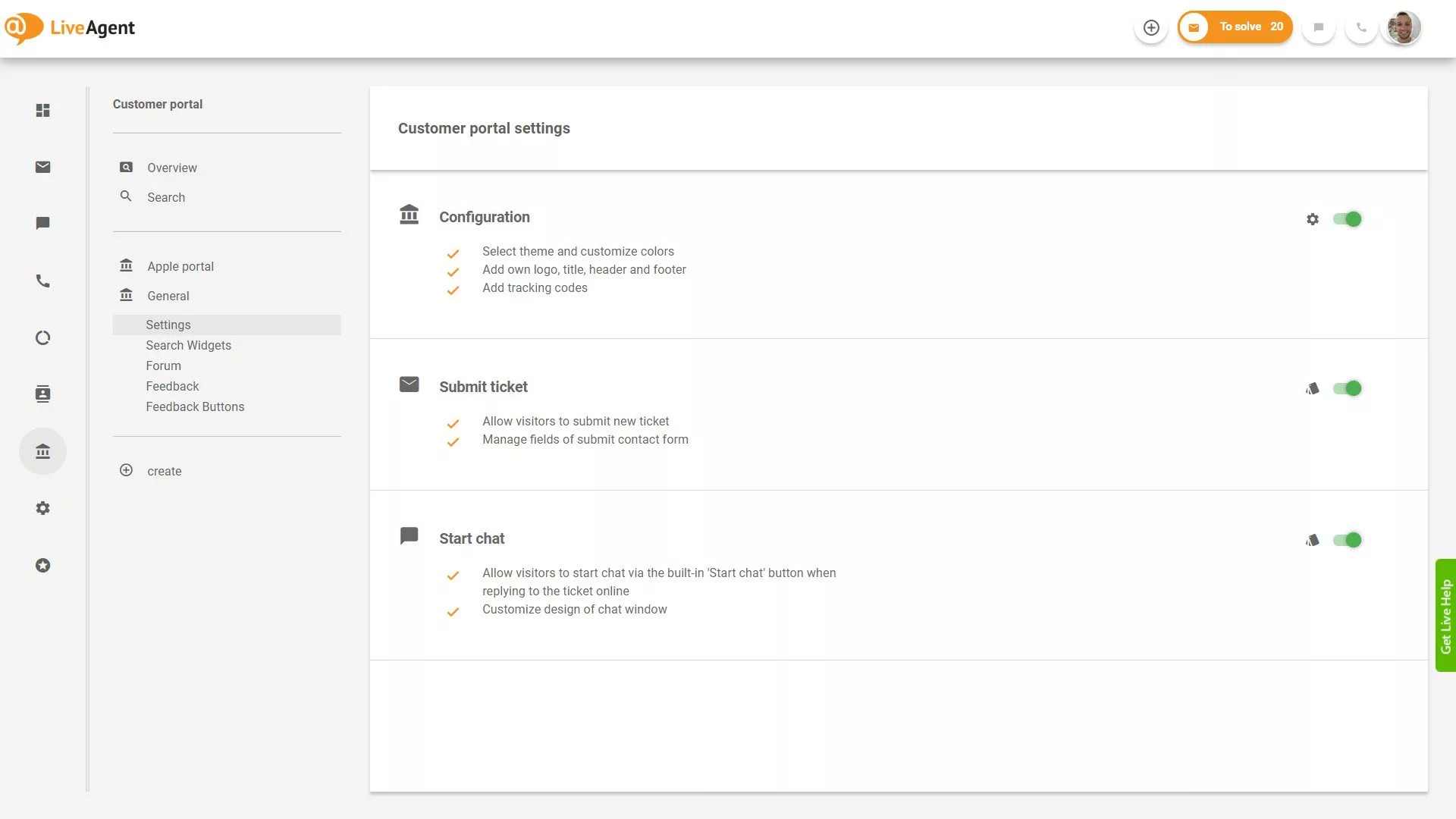 LiveAgent Tickets Overview sovelluksessa