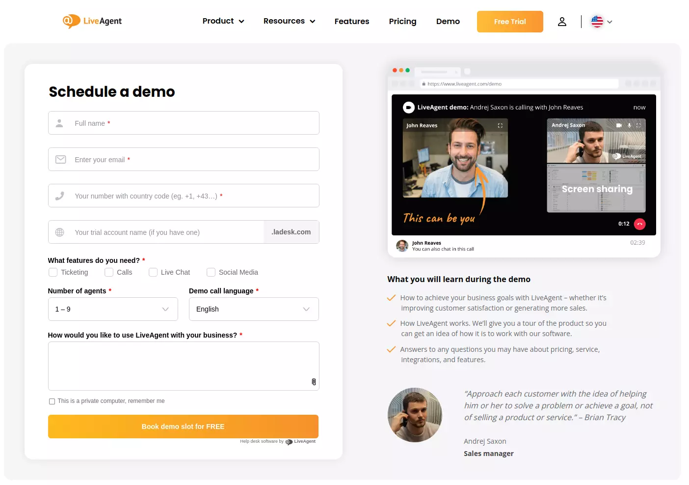 LiveAgent ajoita demo