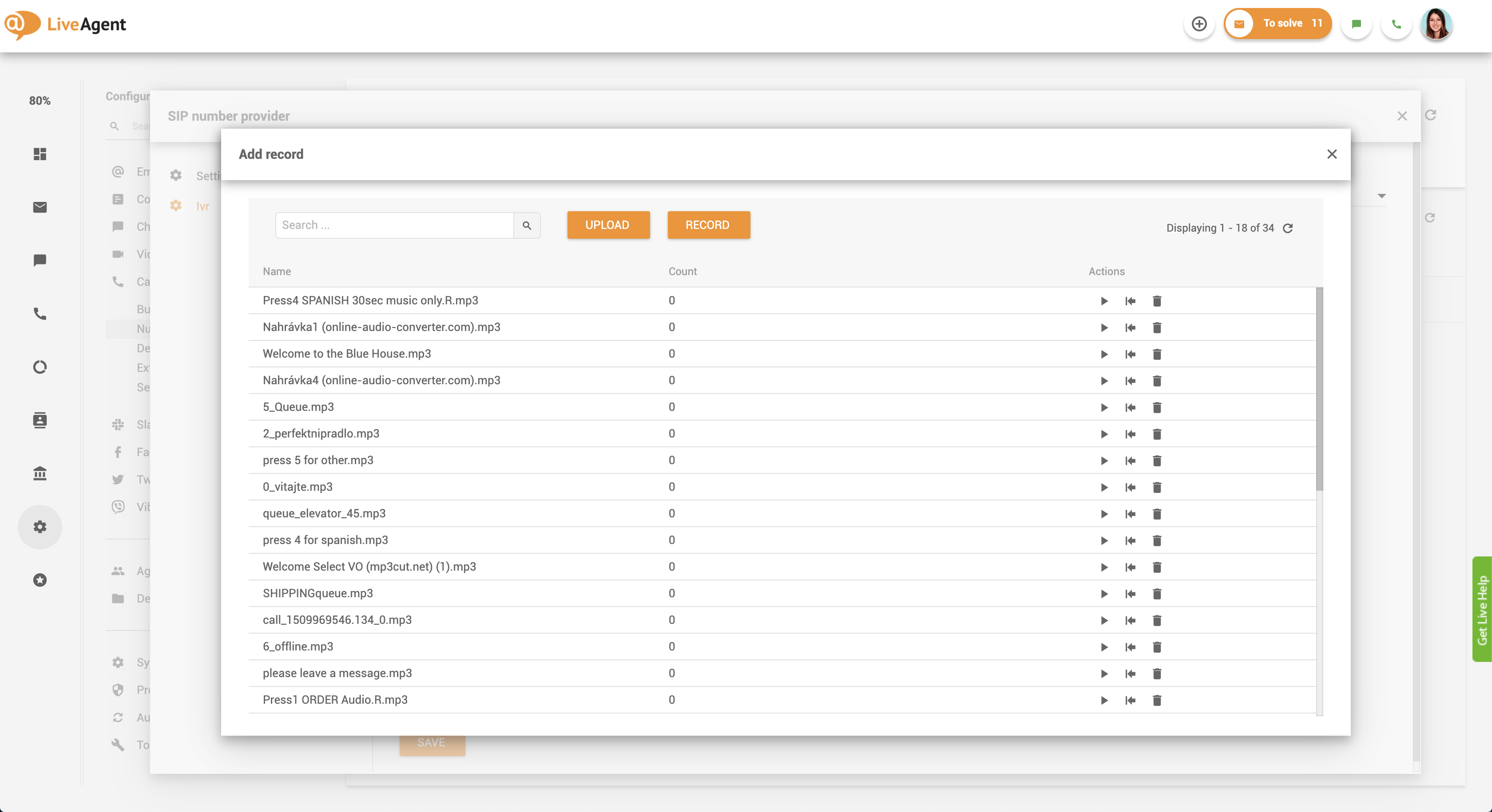 Takaisinsoiton asetus - IVR-viestit LiveAgentissa