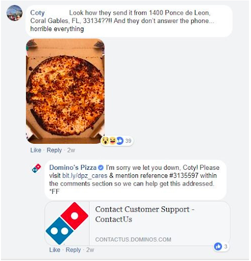 Dominos reagoi Facebook-kommentteihin