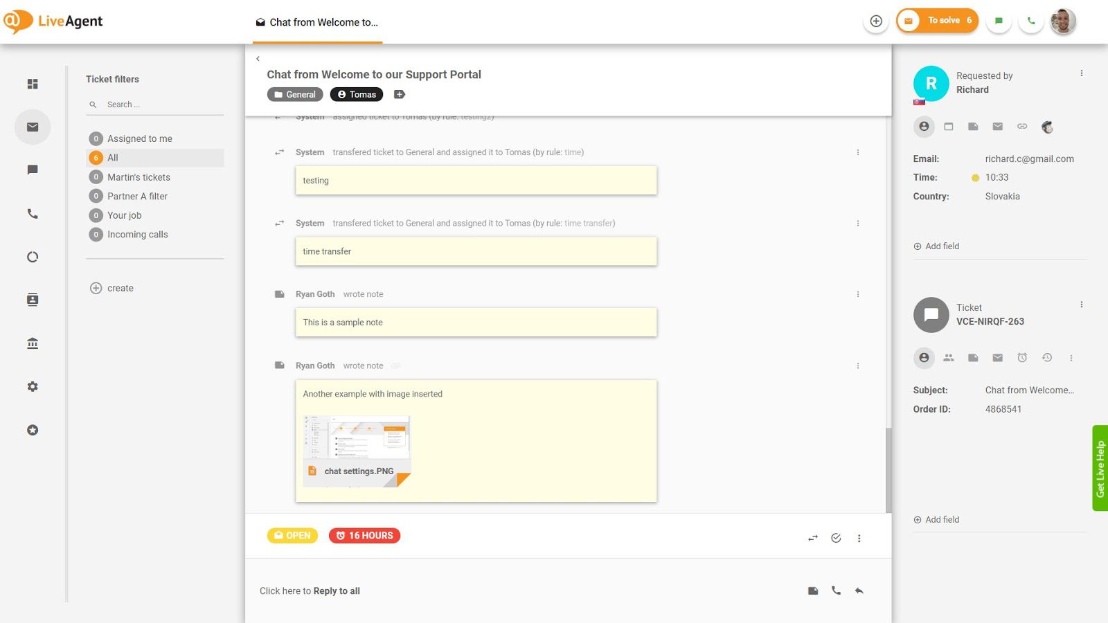 Voit myös merkitä tärkeitä muistiinpanoja LiveAgentissa