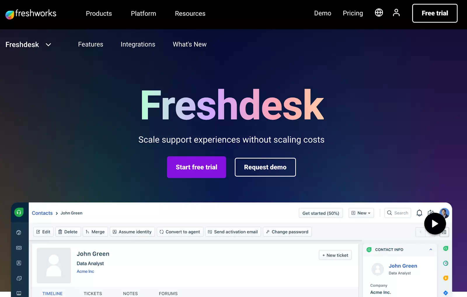 Freshdesk-tukitikettijärjestelmän kotisivu