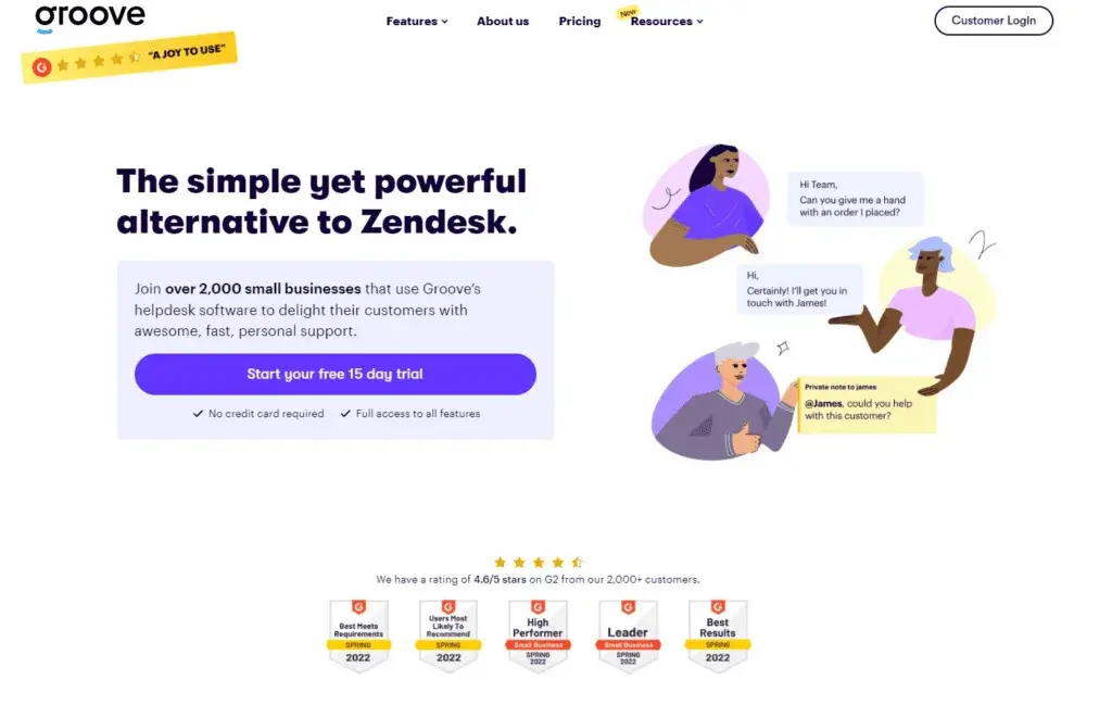 Groove-kotisivu - Yksinkertaistettu Zendesk-vaihtoehto pienille yrityksille