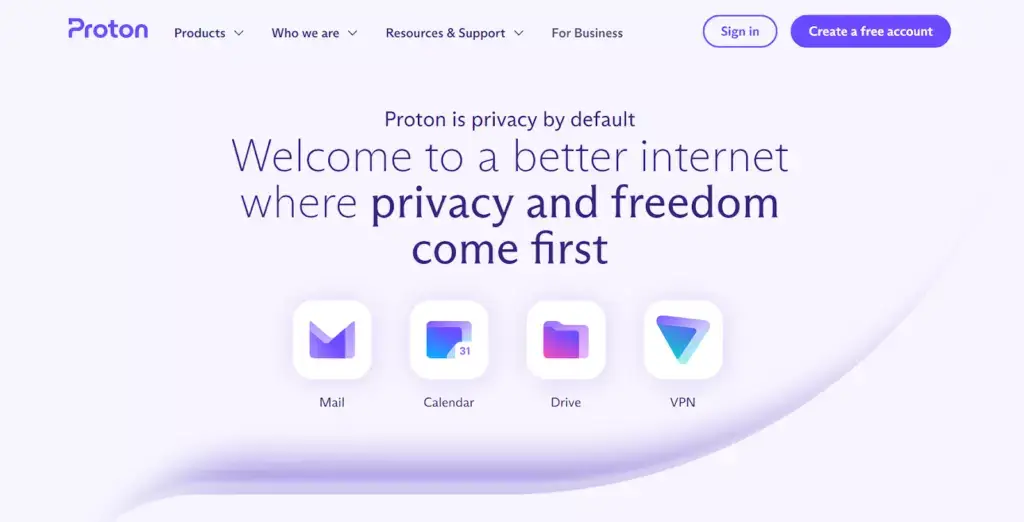 Proton Mail -kotisivu