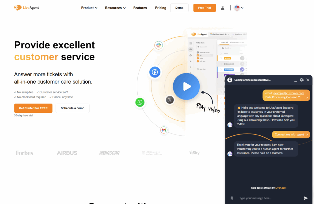 LiveAgent AI Chatbot conversation with a bot on LiveAgent webpage