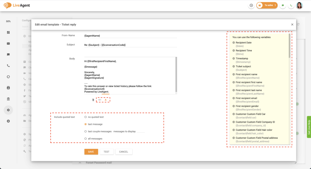 LiveAgentin sähköpostipohjien mukauttaminen