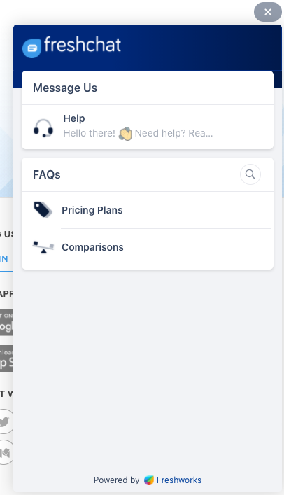 FreshChat live chat -ikkuna