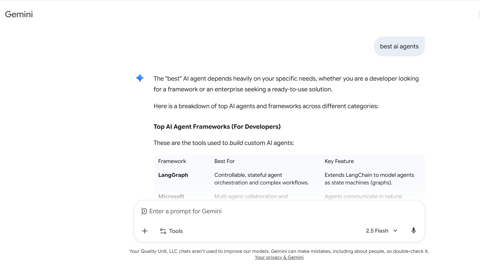 Google Gemini tekoäly-chatbot-käyttöliittymän ikkuna