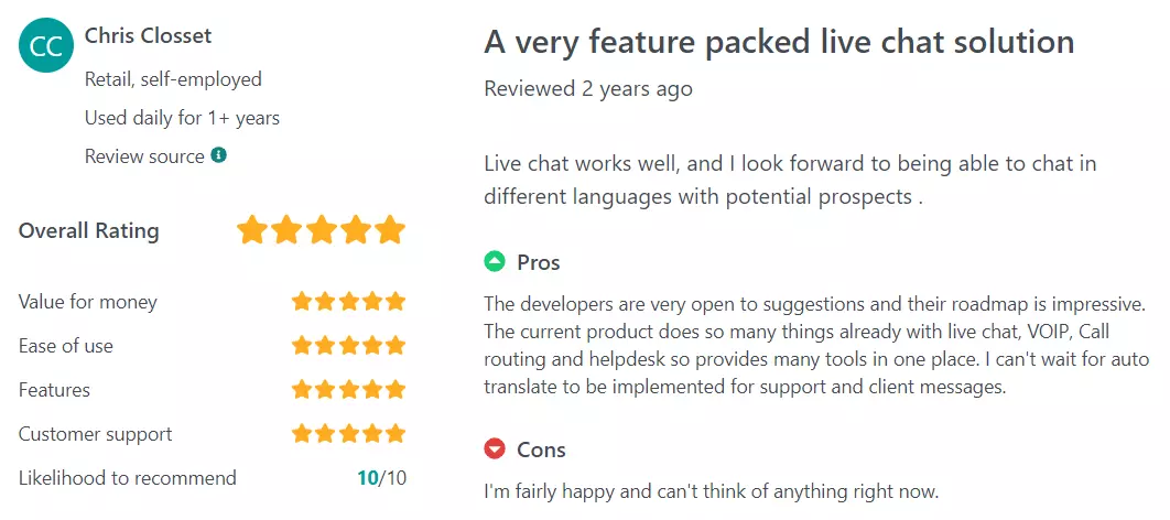 GetApp LiveChat-arvostelu