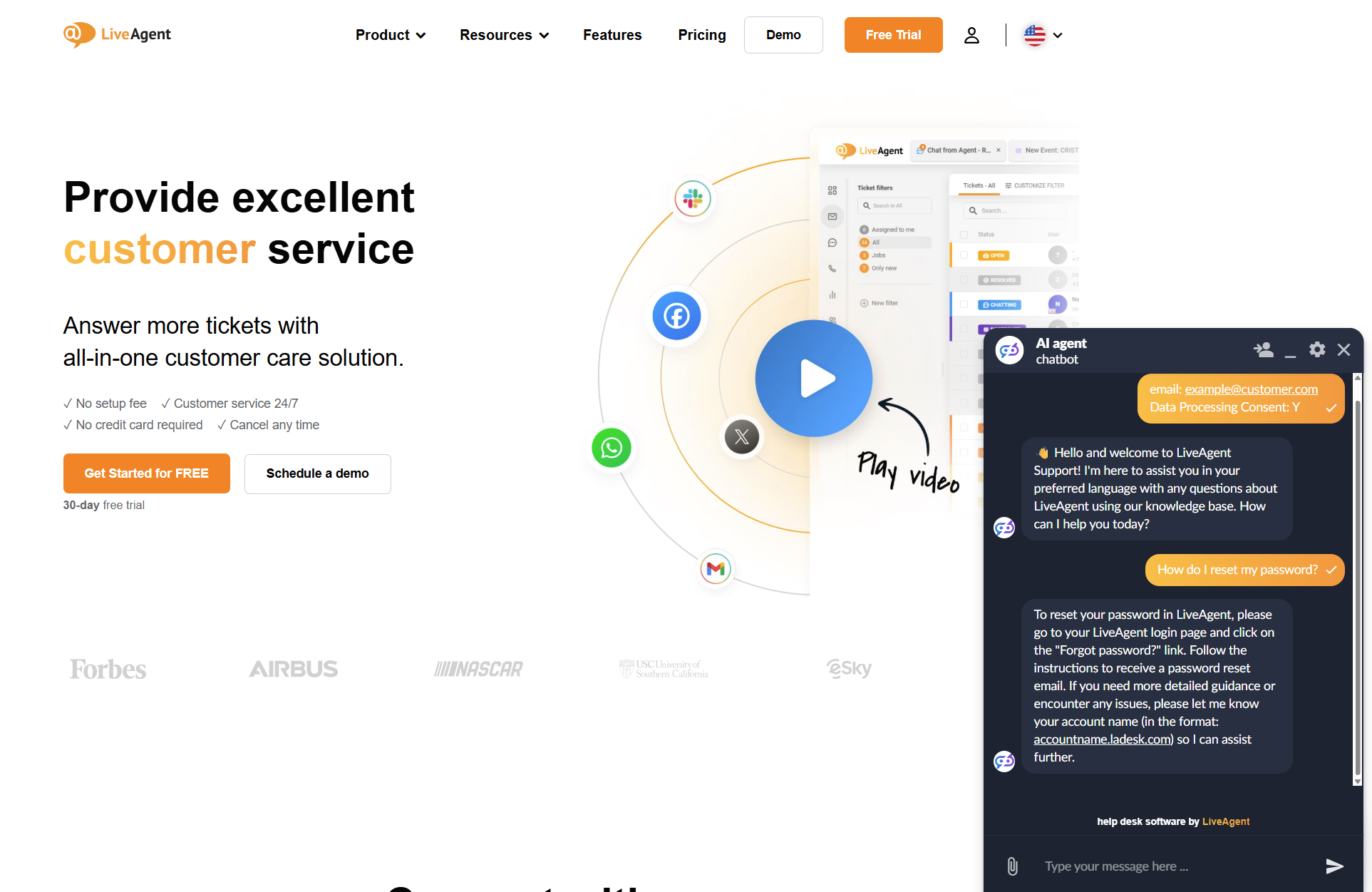 LiveAgent tekoäly-chatbot-chat-keskustelu LiveAgent-sivulla