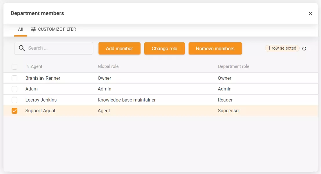 Kuvakaappaus osastoasetuksista, jotka sisältävät useita määritysvalinaisuuksia