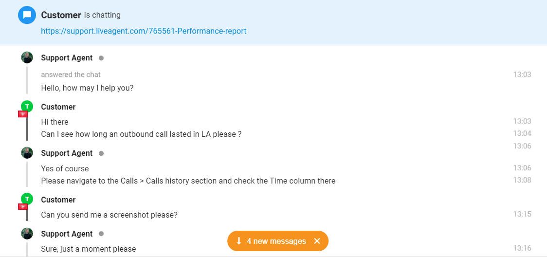 Kuvakaappaus chatista, joka näyttää lukemattomien viestien ilmoituksen