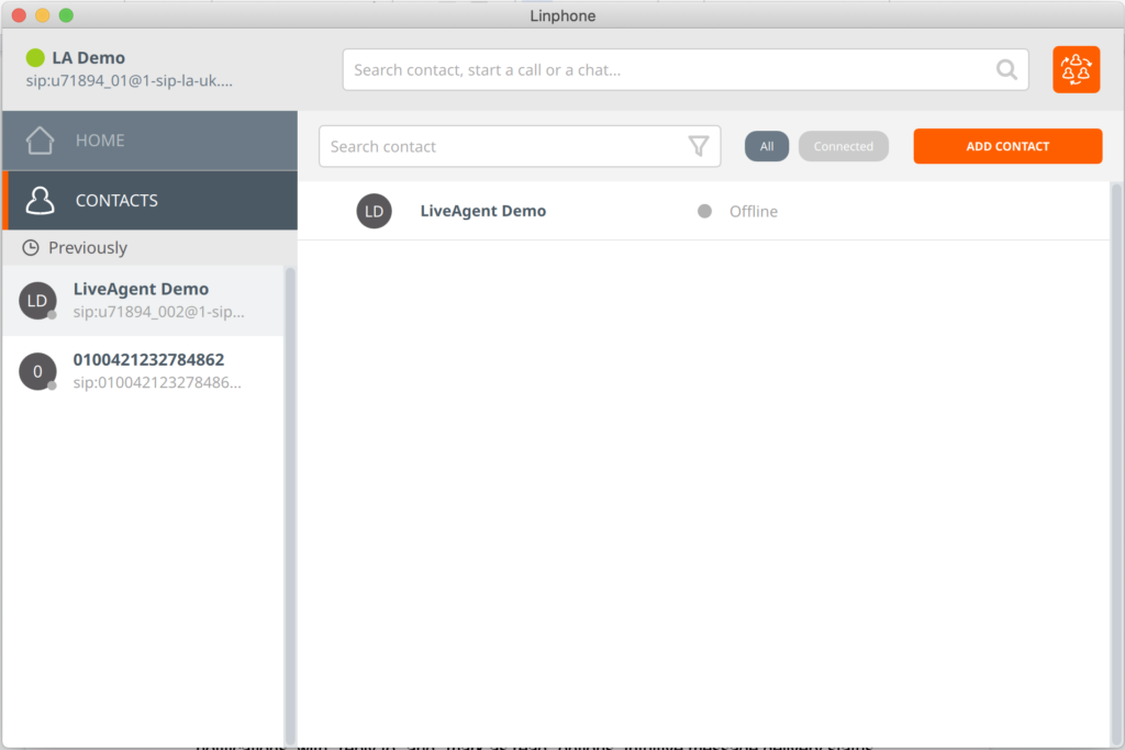 Linphone-puhelinsovellusten sovellus käyttöliittymä