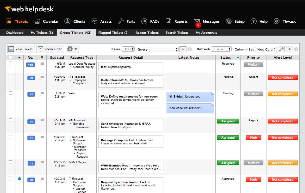 SolarWinds Service Desk -tiketit