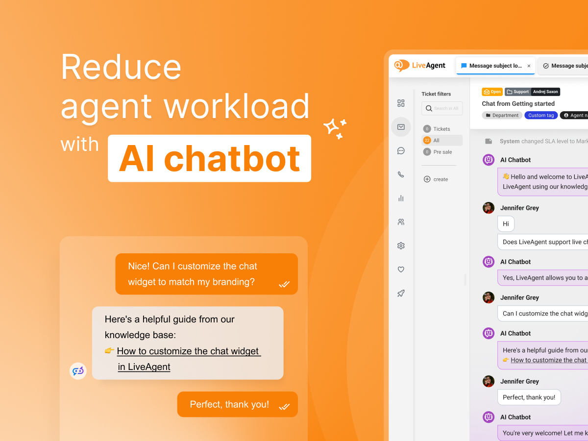 LiveAgent AI Chatbot -käyttöliittymän kuvakaappaus