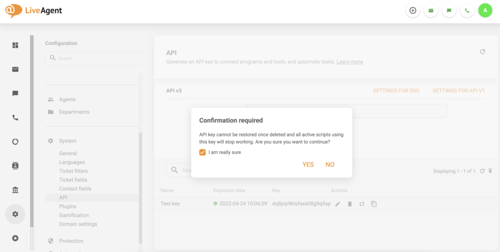 API v3 -poistamisen vahvistus valintaruudulla