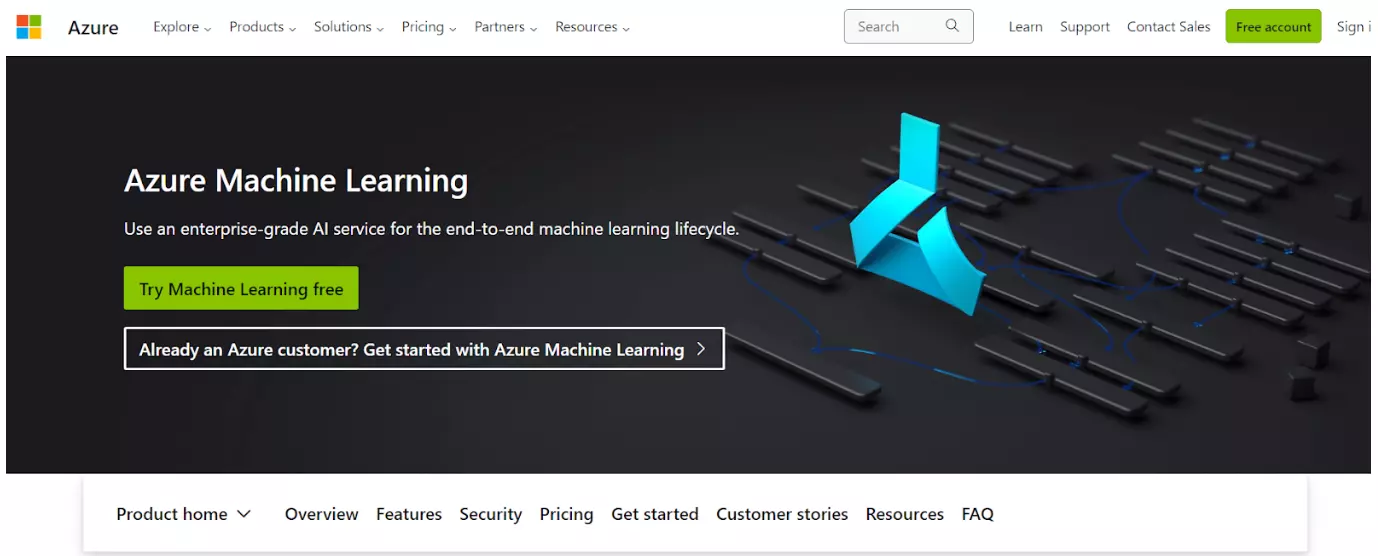 Azure Machine Learning Studio homepage