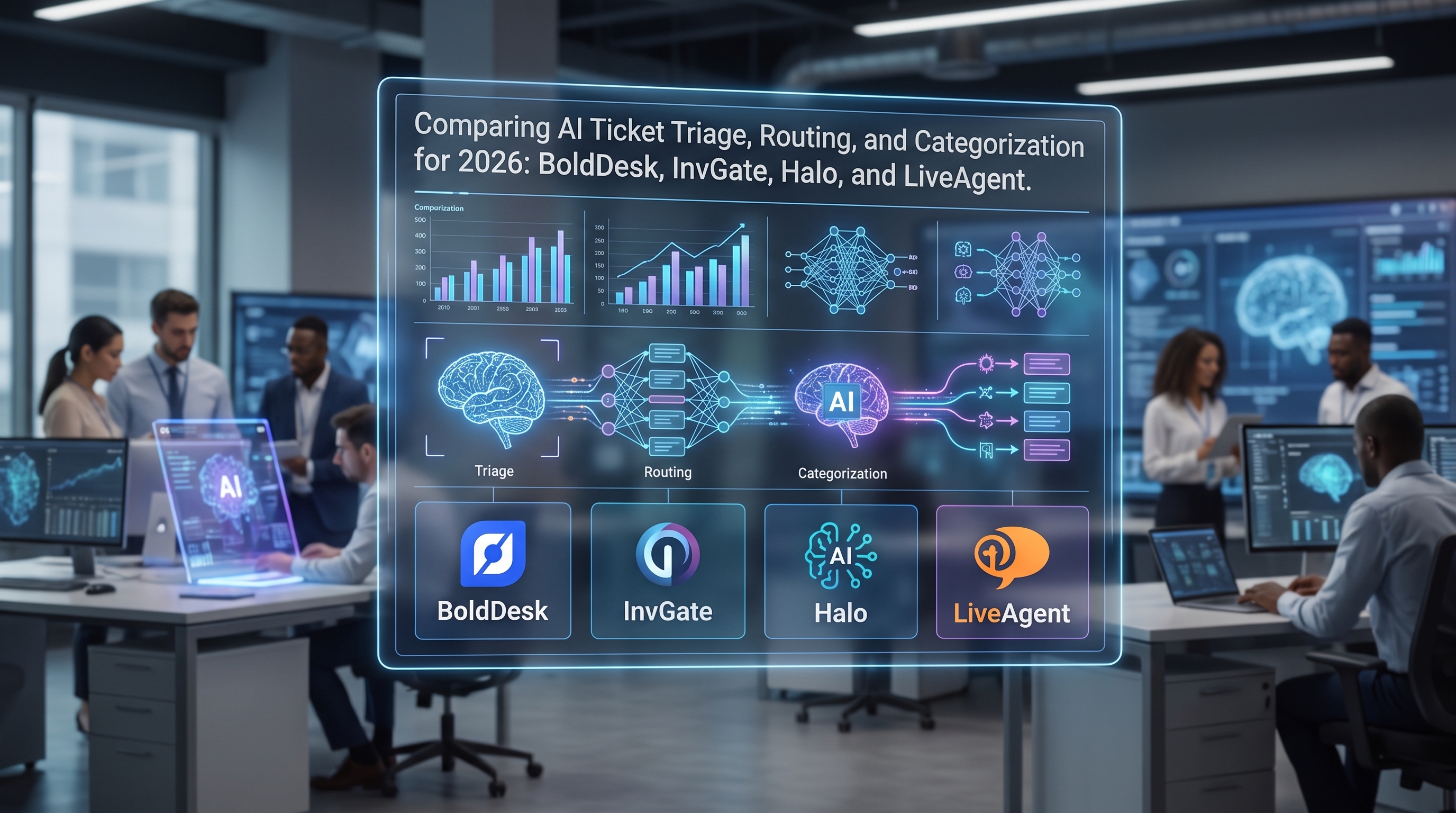 BoldDesk vs InvGate vs Halo vs LiveAgent: AI-avusteinen lipun lajittelu, reititys ja luokittelu vertailussa vuonna 2026