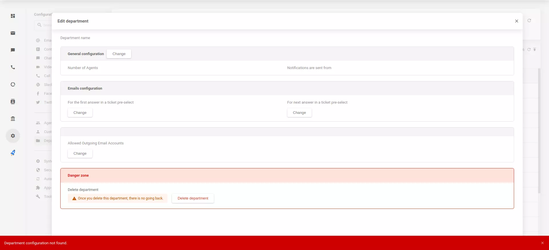 Migrated departments configurations not found in LiveAgent app