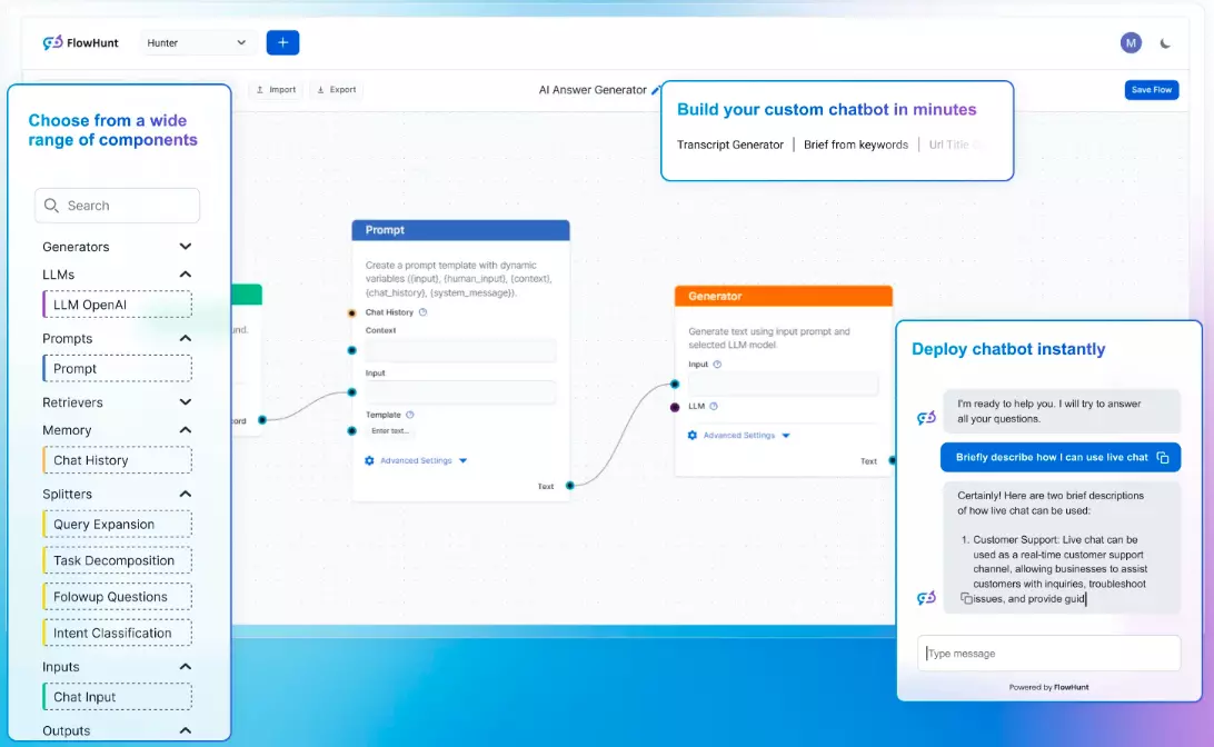 Kuvakaappaus FlowHuntin kotisivusta