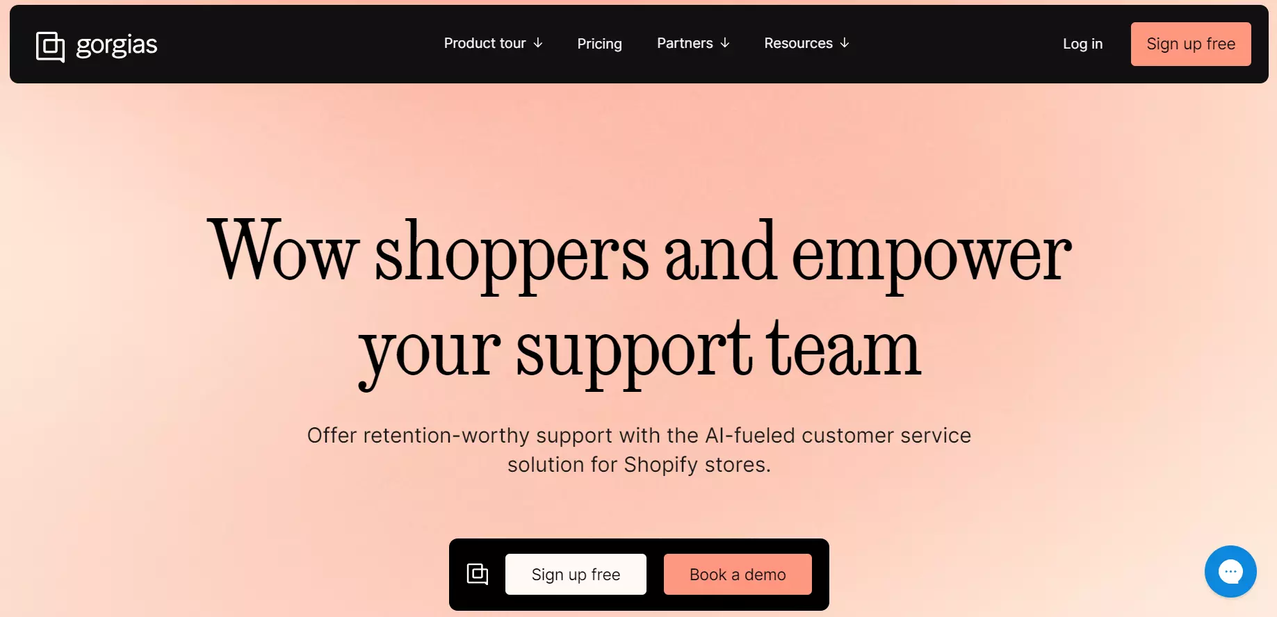 Gorgiasin kotisivun kuvakaappaus - asiakaspalvelun ratkaisu, jota ohjaa tekoäly.
