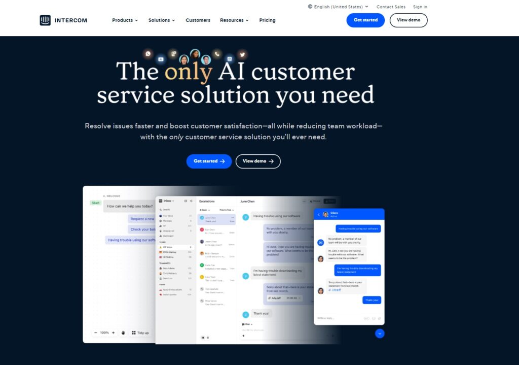 Intercom help desk -ohjelmisto