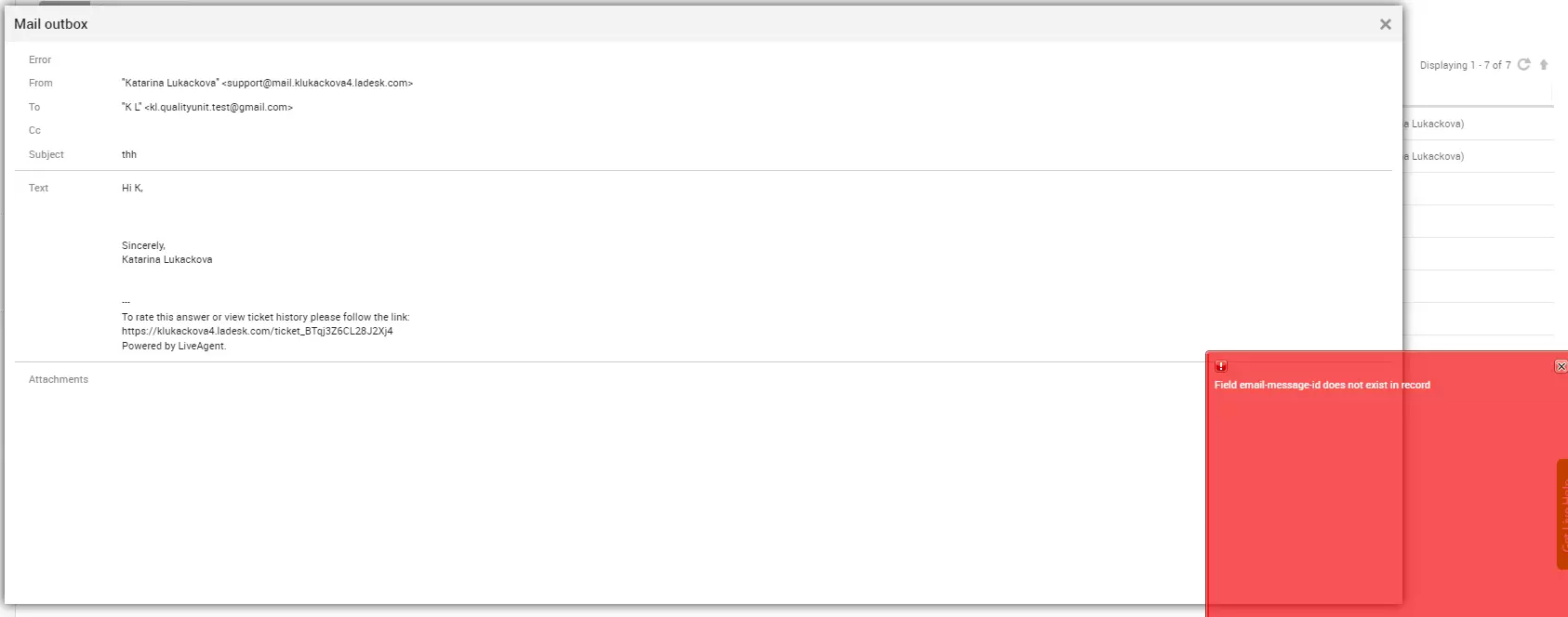 LiveAgent - Korjattu sähköpostit liitteinä aiheuttavat virheen
