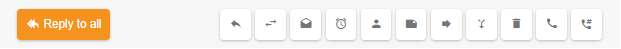Vastaa kaikille -painike muiden sähköpostintoimintojen kuten välityksen, poistamisen ja muiden toimintojen kuvakkeilla LiveAgent-ohjelmistossa