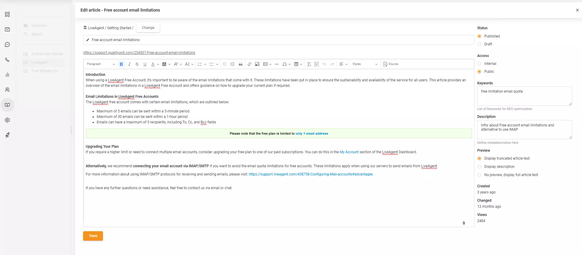 Artikkelitoimittaja LiveAgentissa