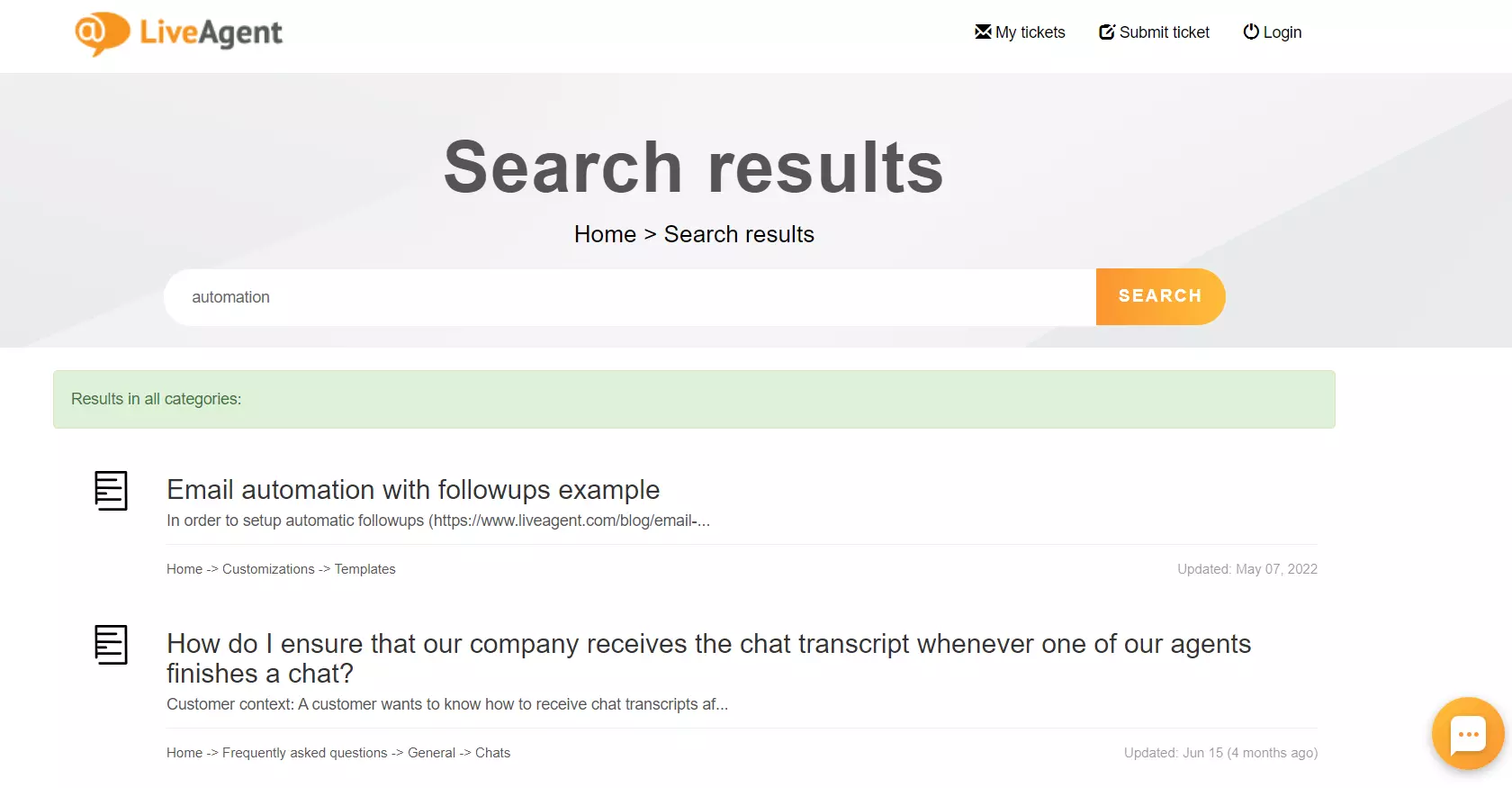 LiveAgent tietokanta hakuominaisuus