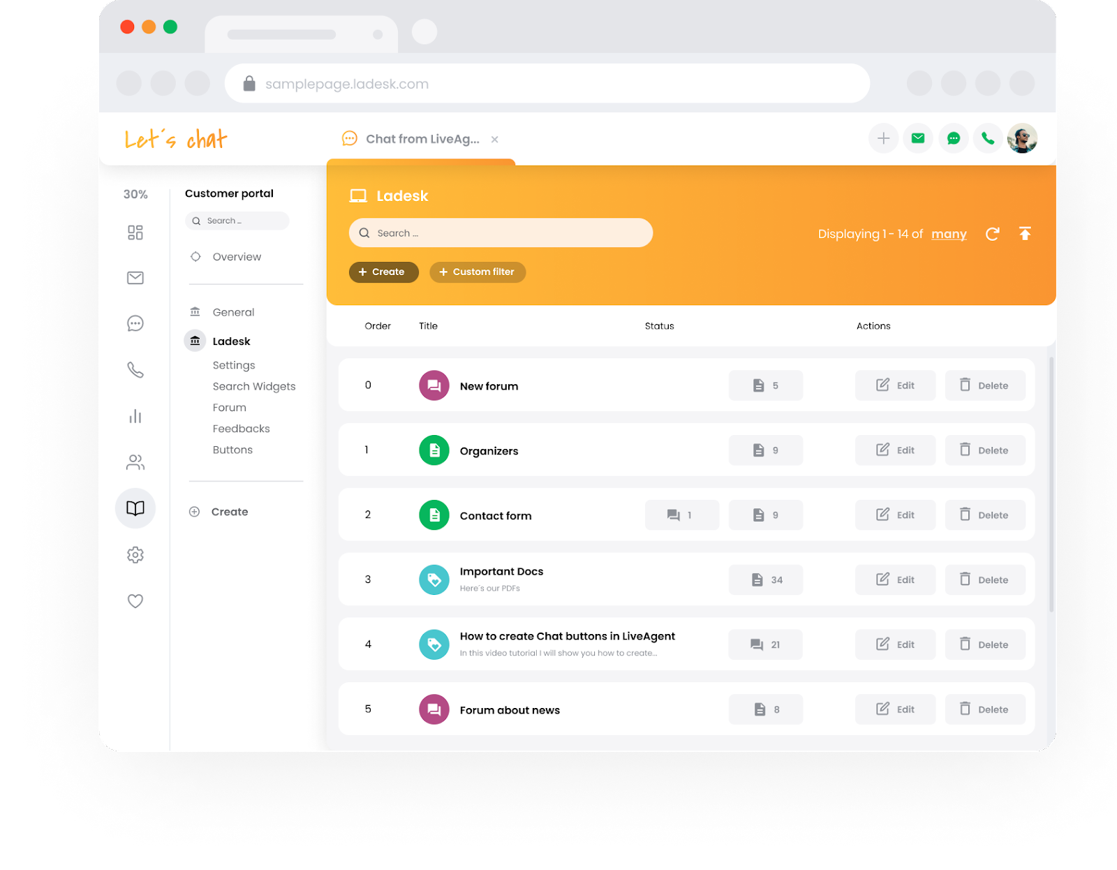LiveAgentin tietokanta-tuen portaalin mukauttaminen