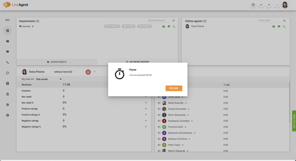 LiveAgent Pause -ominaisuus