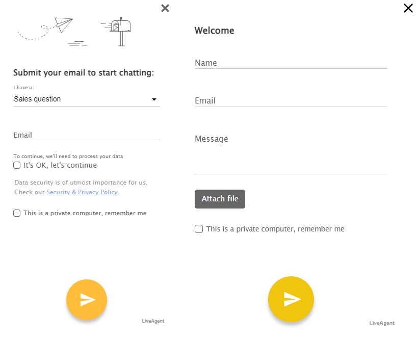 Chat-kyselyjen ikkunat ennen, jotka näyttävät, millaisia tietoja voidaan pyytää.