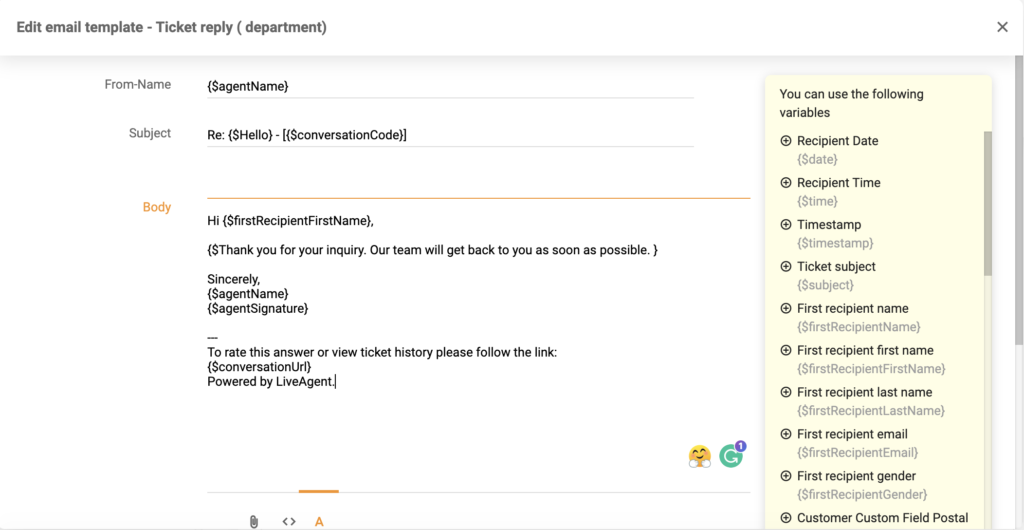 Uusi mallinmuokkain LiveAgent 5.26:ssa