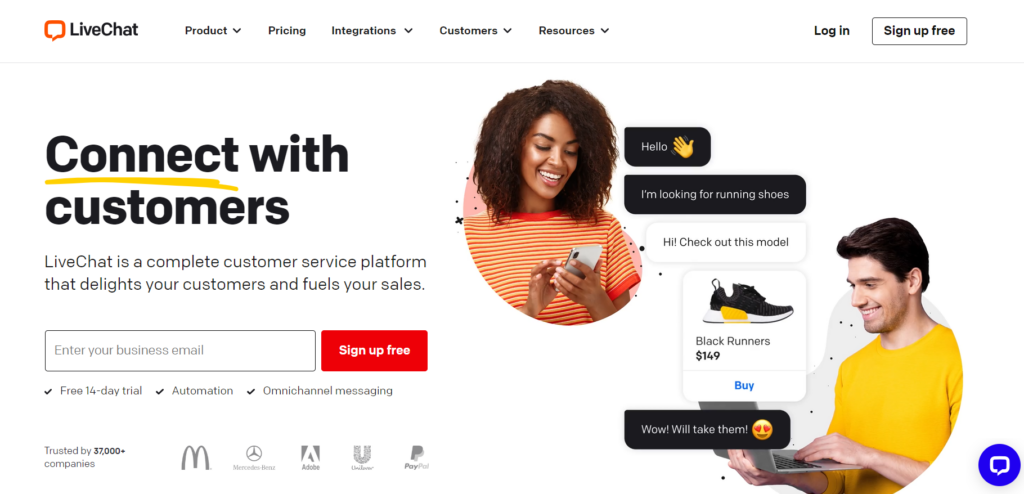LiveChat-kotisivu - tukea verkkokaupan live chat -ohjelmistolle