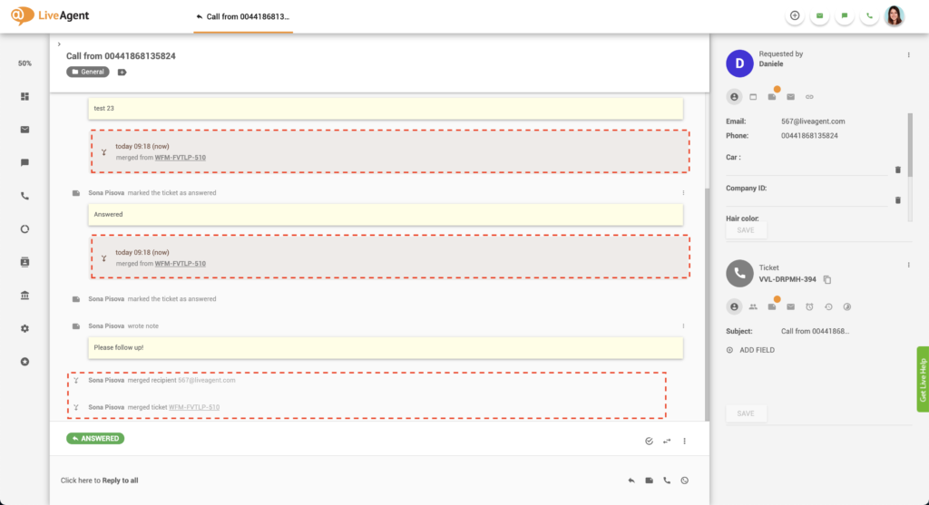 Yhdistetty lippuketju LiveAgentissa