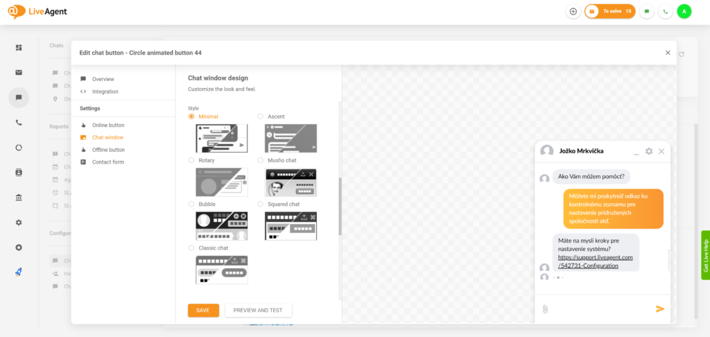 LiveAgent live chat -ikkunan uusi suunnittelu