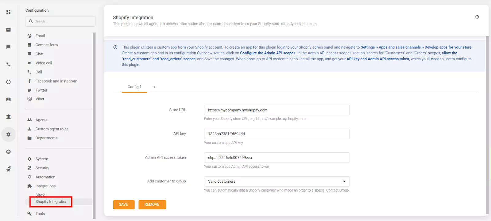 API-avaimen ja API-käyttötokenin sijoittaminen LiveAgent-konfiguraatioon