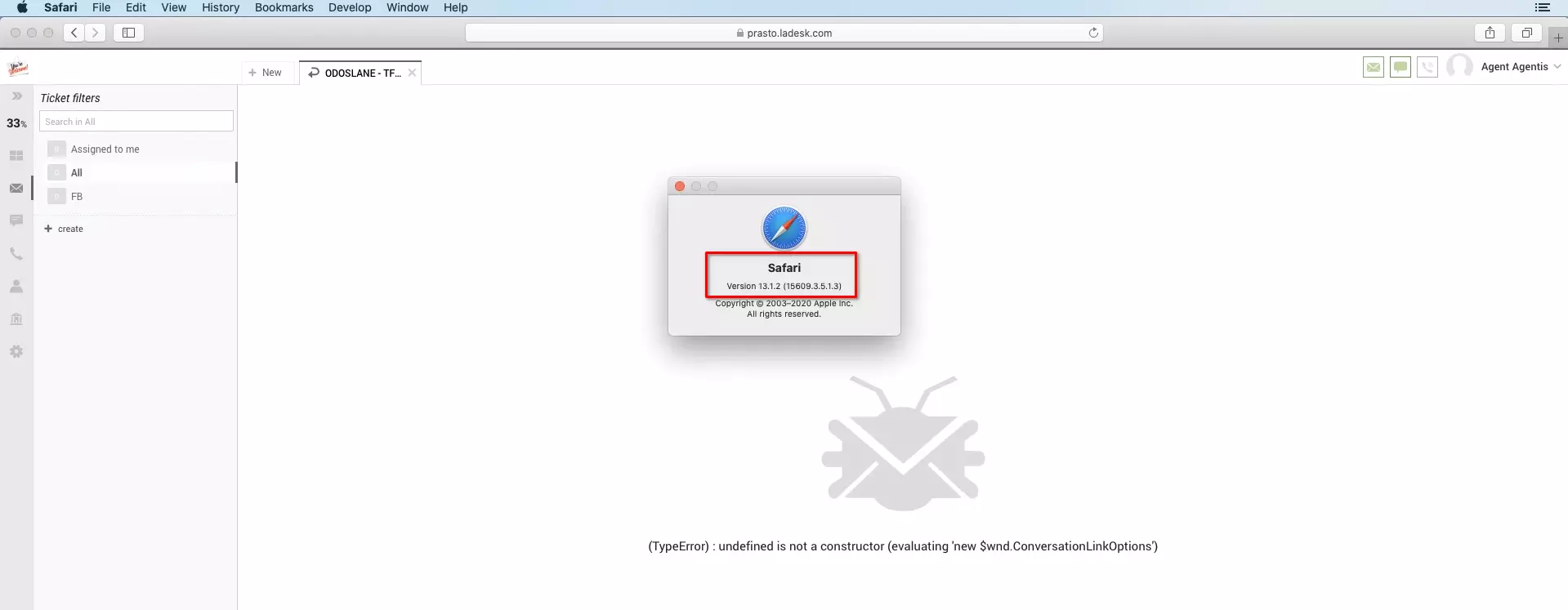 LiveAgent Safari-selaimissa päivityksen jälkeen