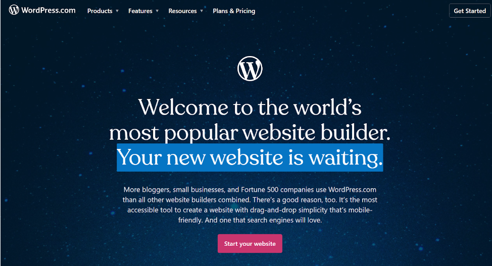 WordPress homepage