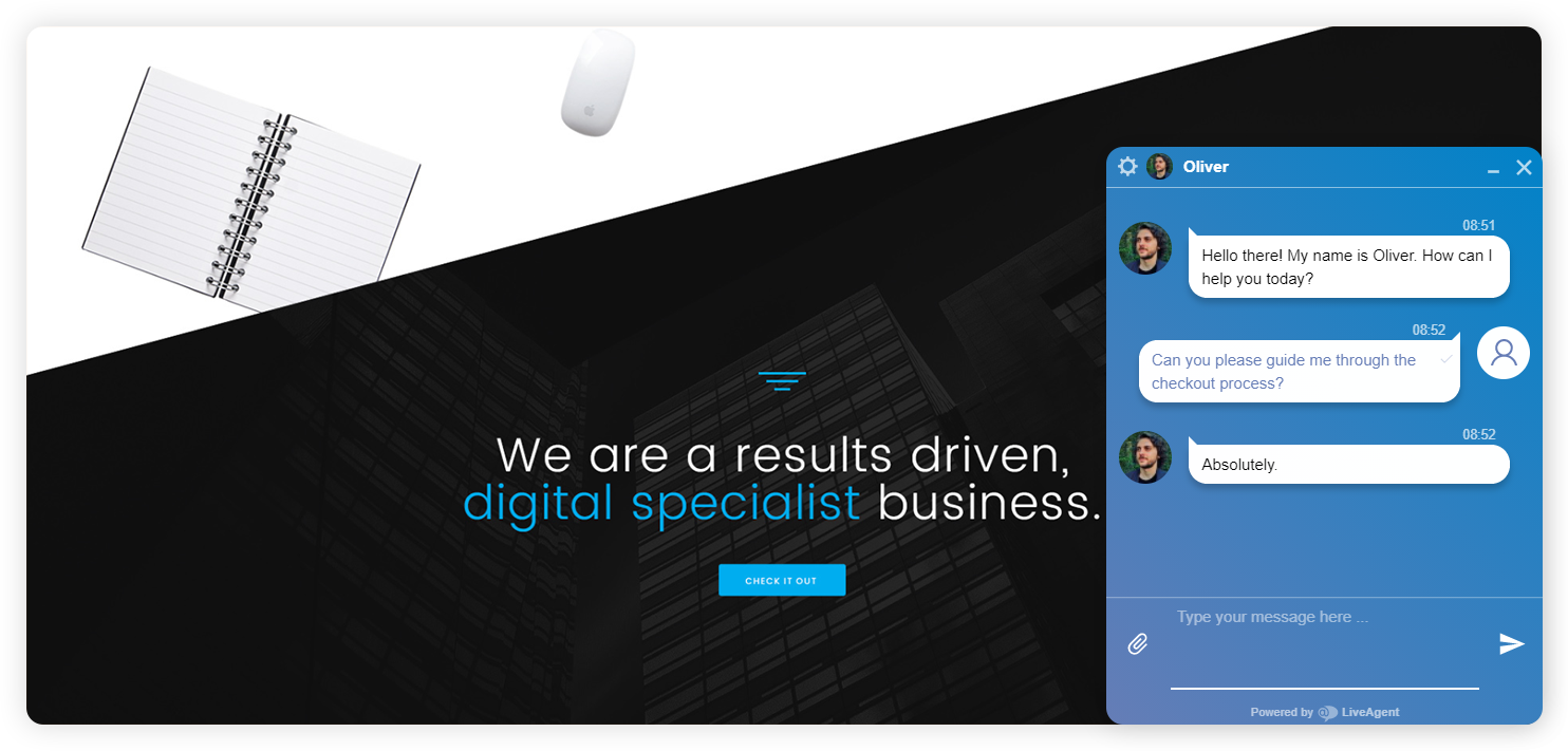 Esimerkki yrityksen live chat -keskustelusta