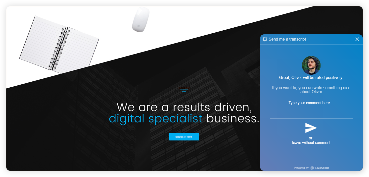 Esimerkki yrityksen chat-jälkeisestä kyselystä