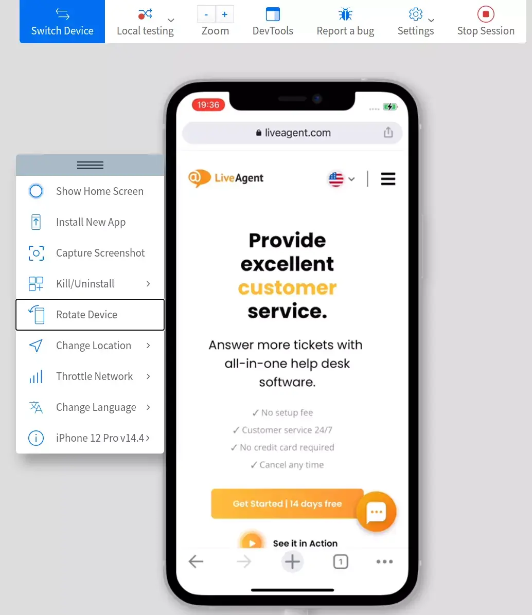 BrowserStack-sivun simulaatio